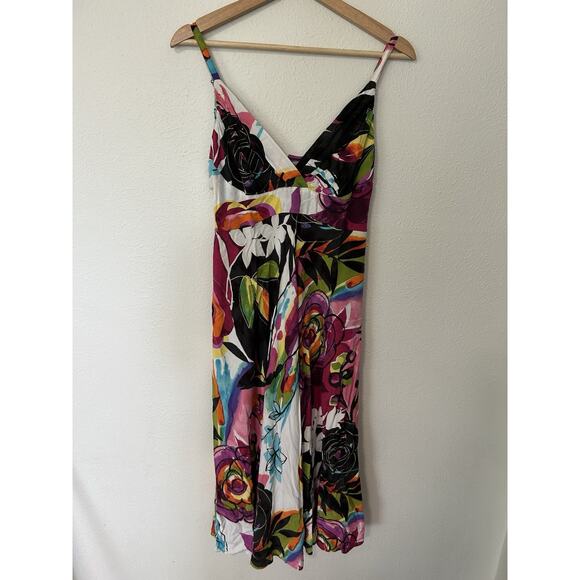 Jams World Floral Hawaiian Midi Dress Empire Waist Womens Size Large Vtg Flowy - Picture 1 of 11